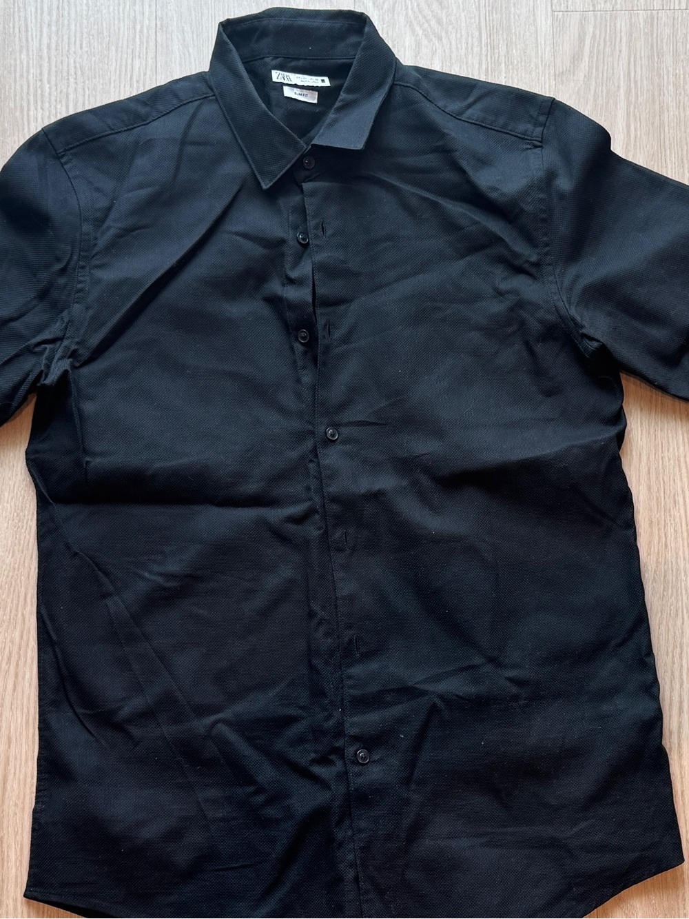 Zara Men's Black Short-Sleeve Button-Up Shirt